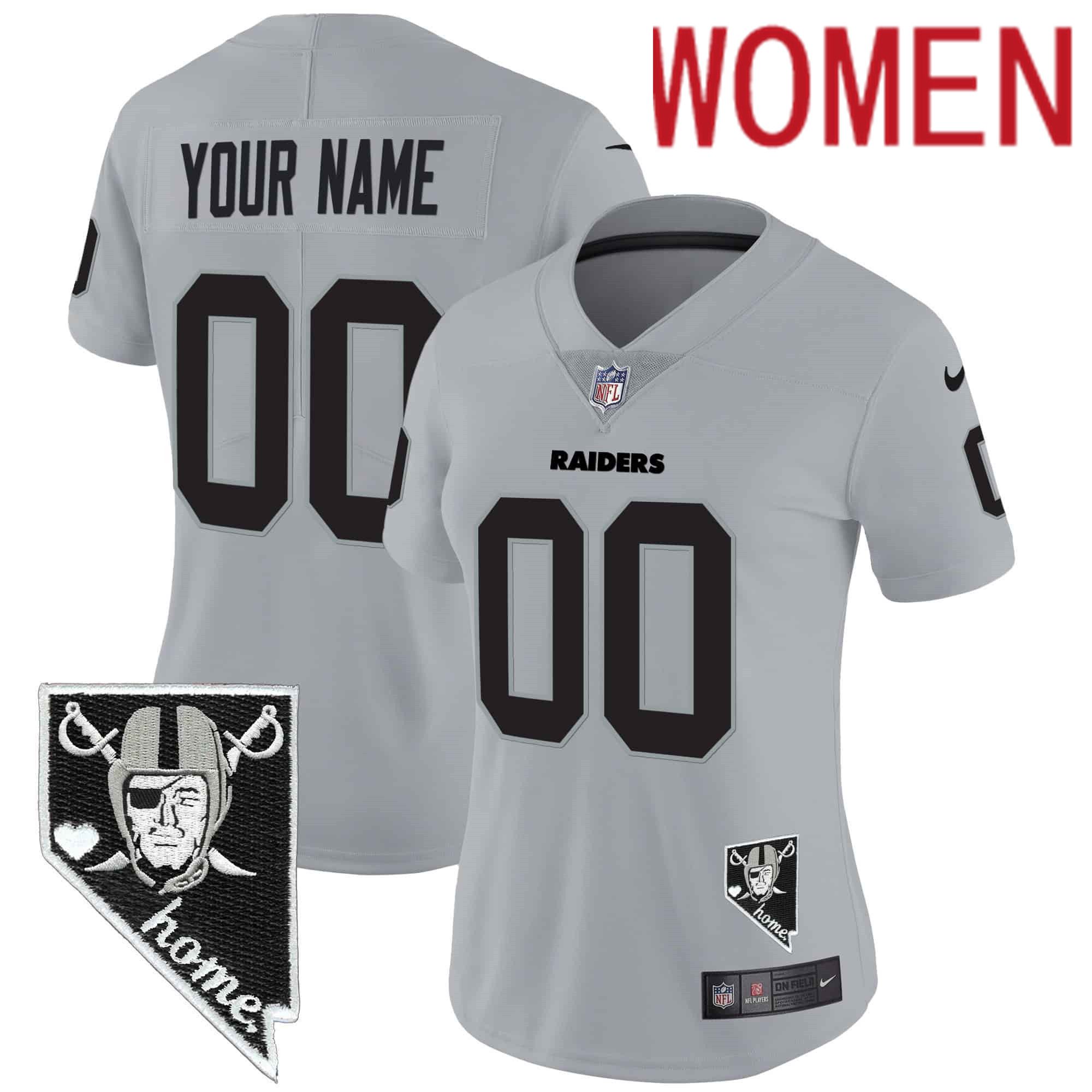 Women Oakland Raiders Grey 2024 Nike Nevada Home Patch Vapor Custom NFL Jersey